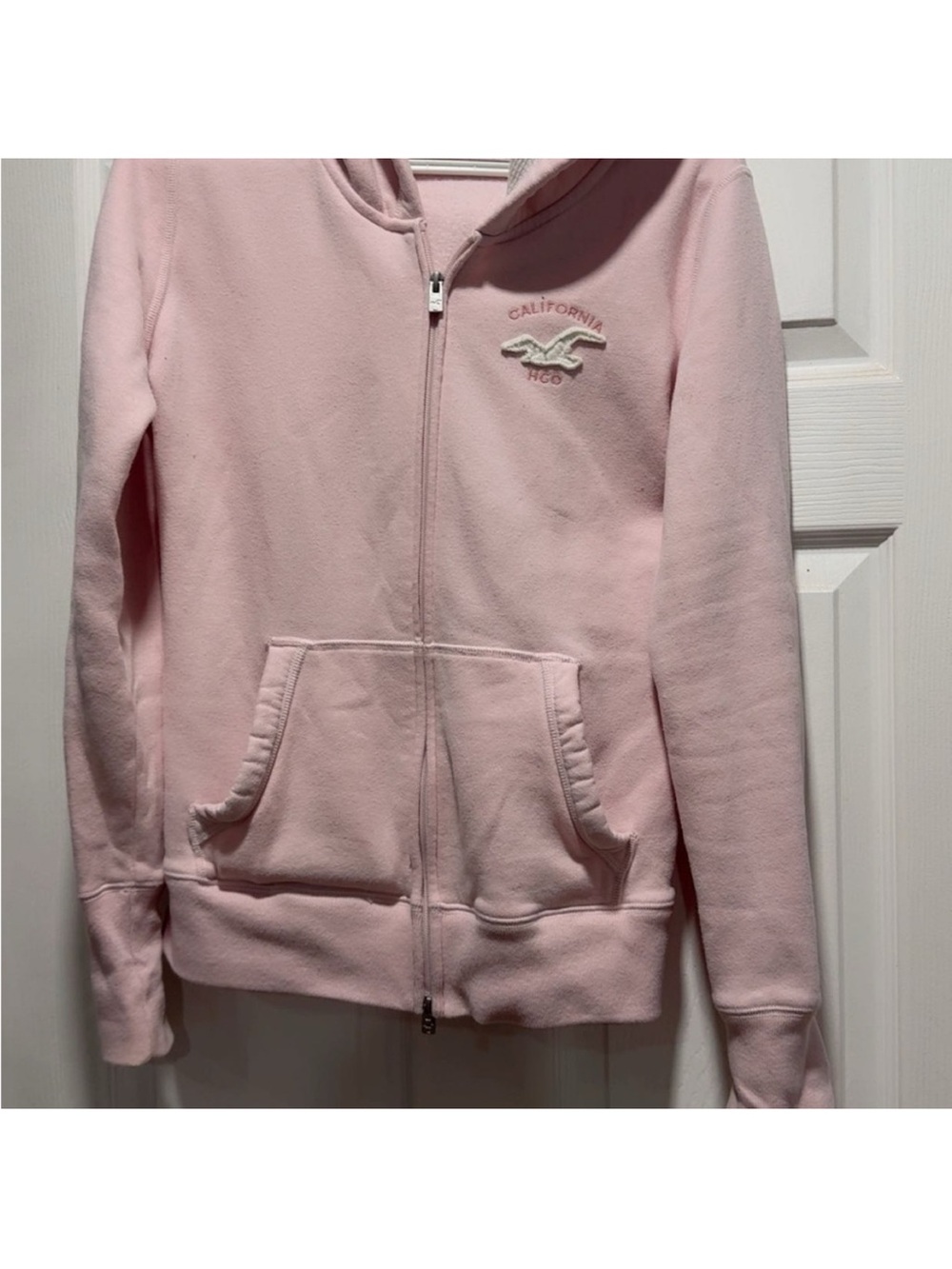 Hollister Light Pink Zip Front Fleece Hoodie